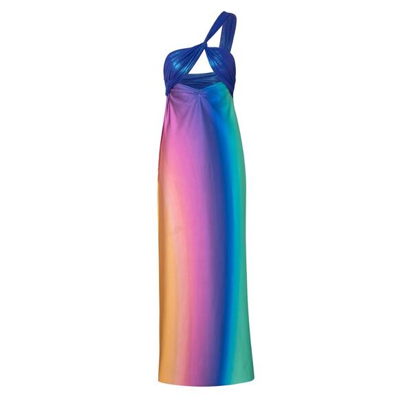 NWT BAOBAB Multicolor Ombre One Shoulder Front Cutout Eliza Maxi Dress Size S - Picture 3 of 16